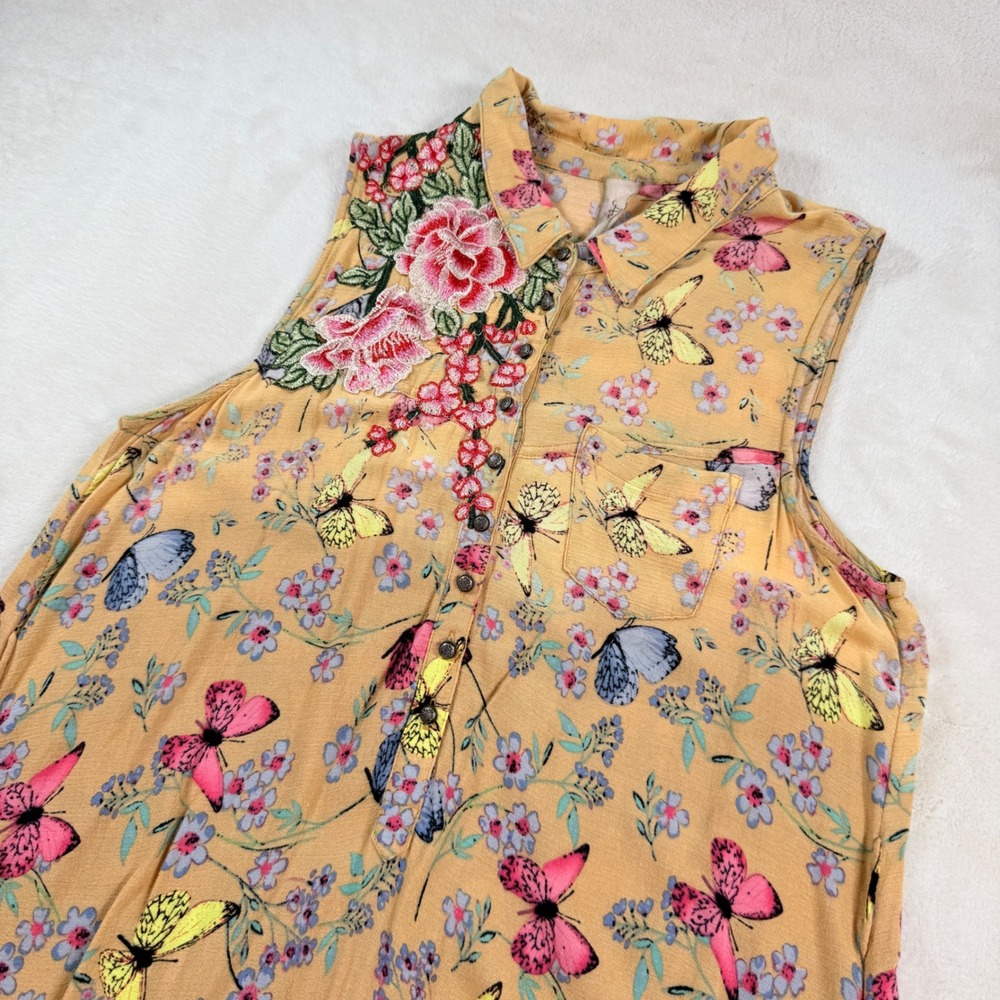 Aratta Silent Journey Butterfly Floral Embroidered Eyelet Tunic Top Orange ED18E